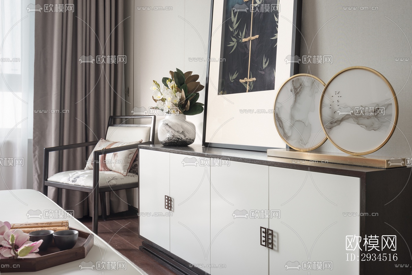 新中式平层效果图下载（渲染图4）