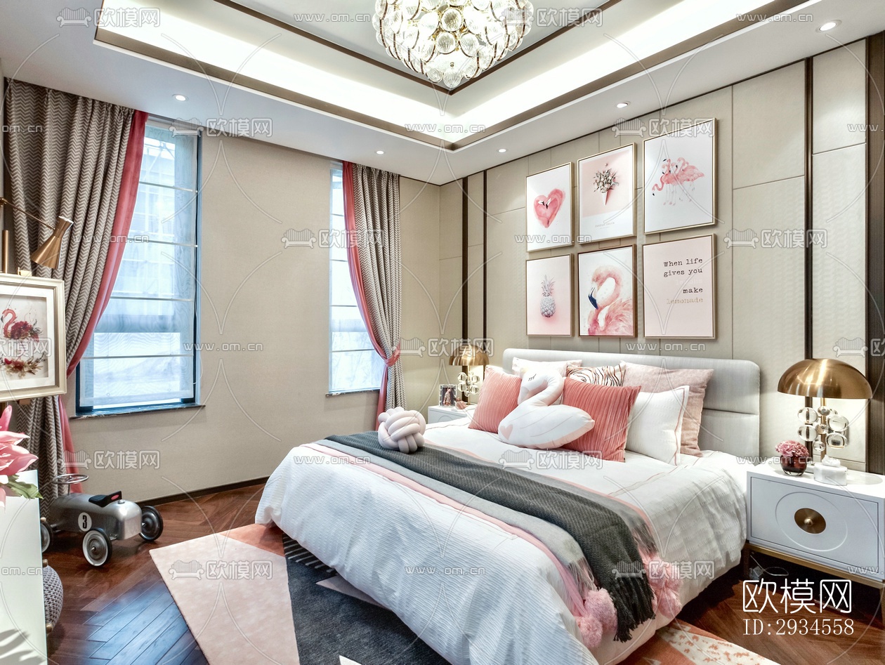 新中式平层效果图下载（渲染图6）