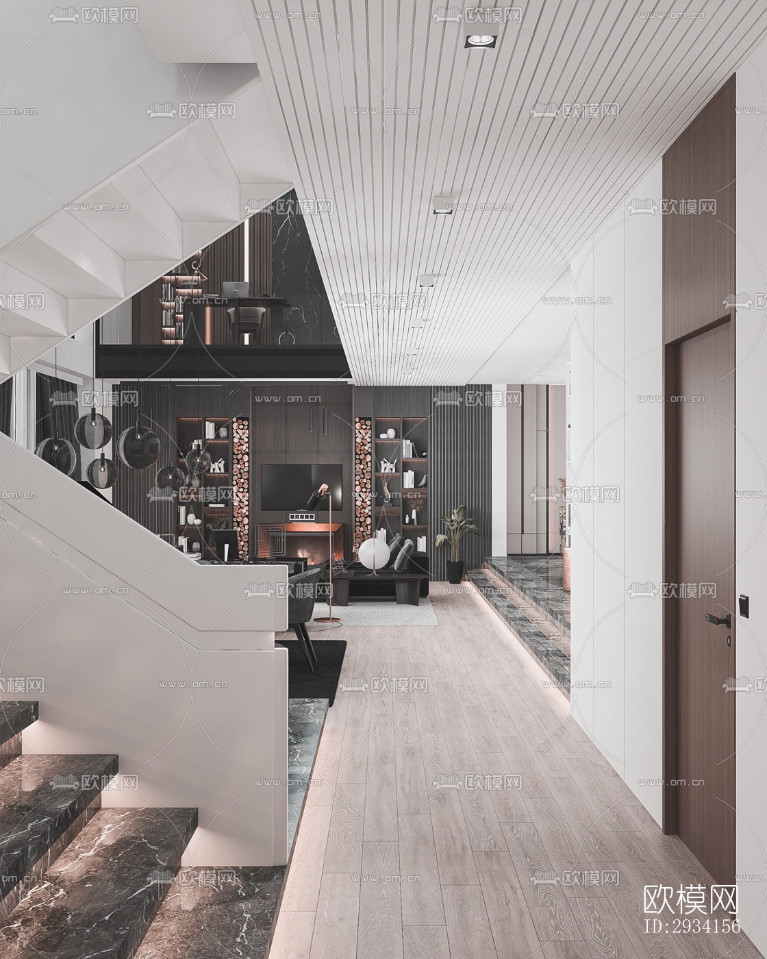 高级灰别墅效果图下载（渲染图4）