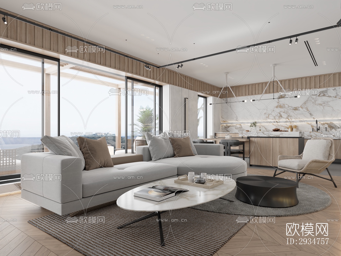 现代平层效果图下载（渲染图1）