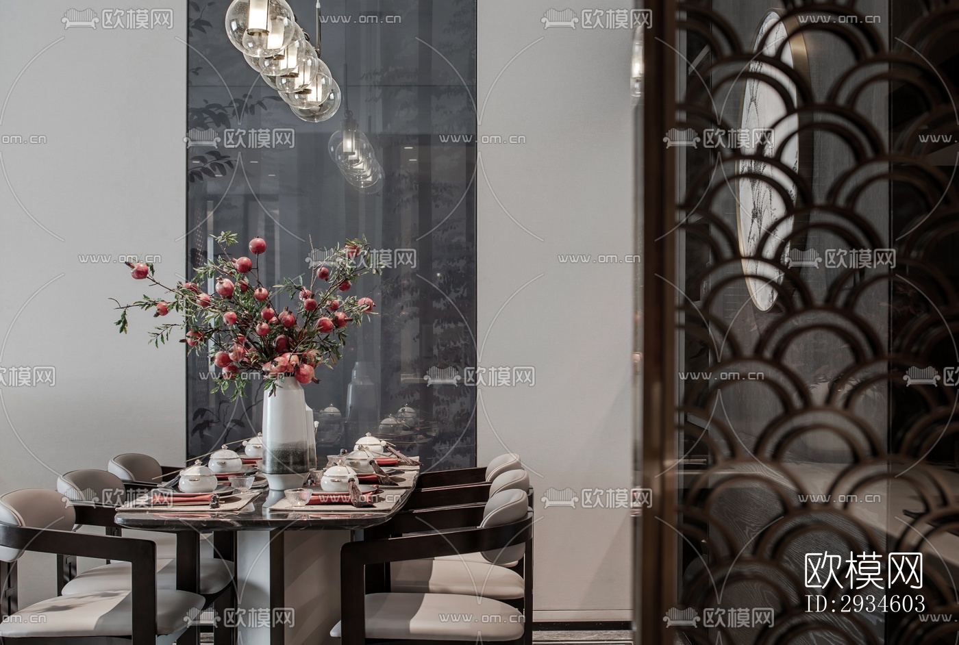 新中式平层效果图下载（渲染图9）