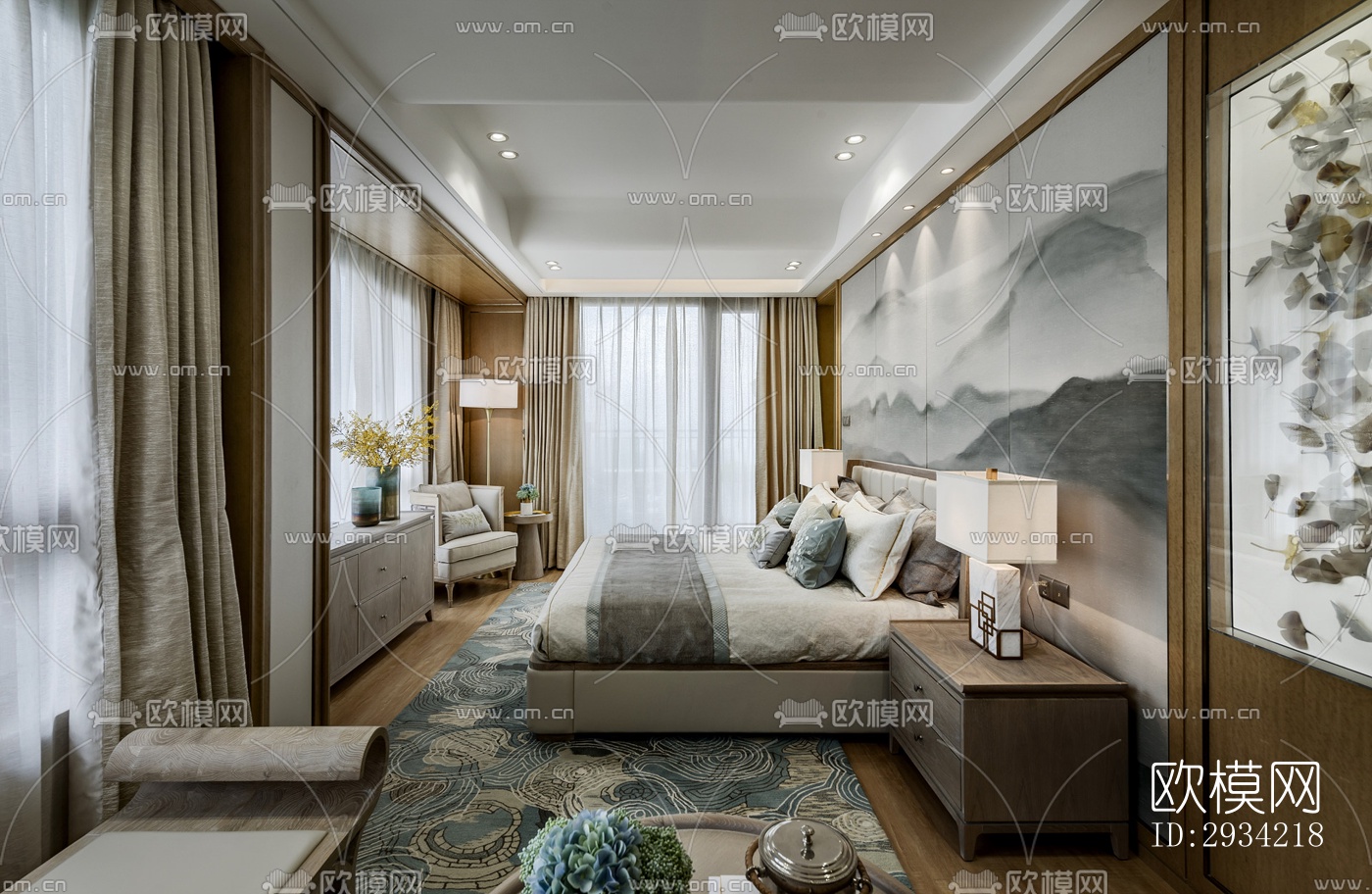 新中式复式效果图下载（渲染图3）