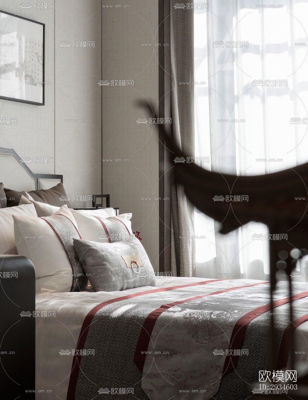 新中式平层效果图下载（渲染图19）