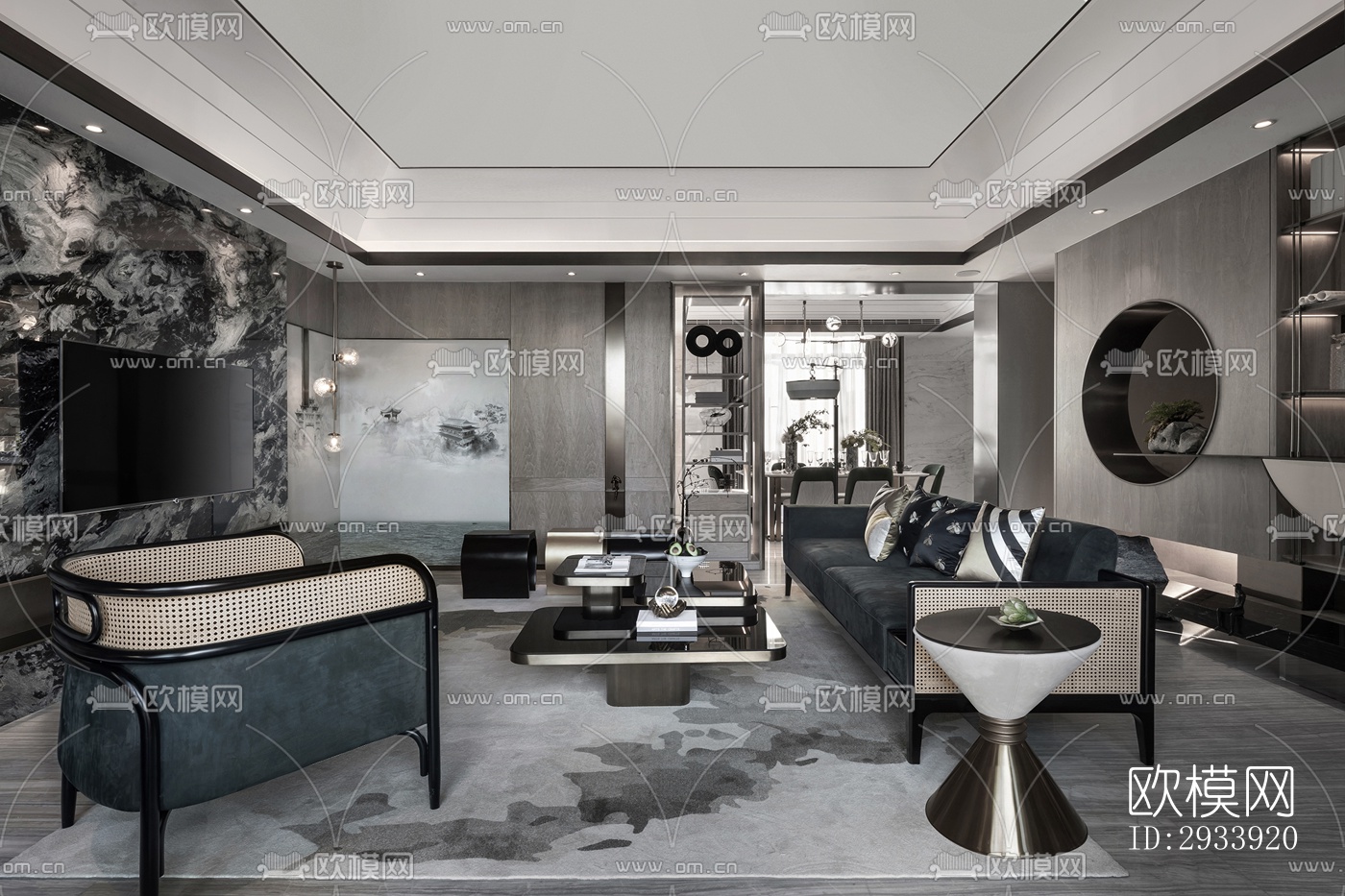 新中式别墅效果图下载（渲染图4）