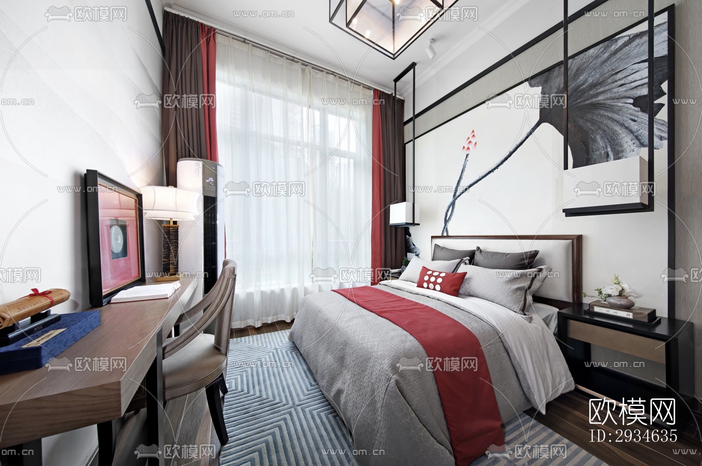 新中式平层效果图下载（渲染图16）