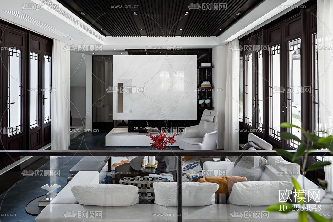 新中式平层效果图下载（渲染图4）