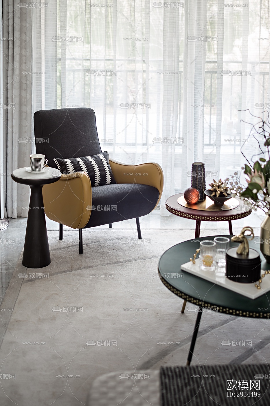 新中式平层效果图下载（渲染图4）