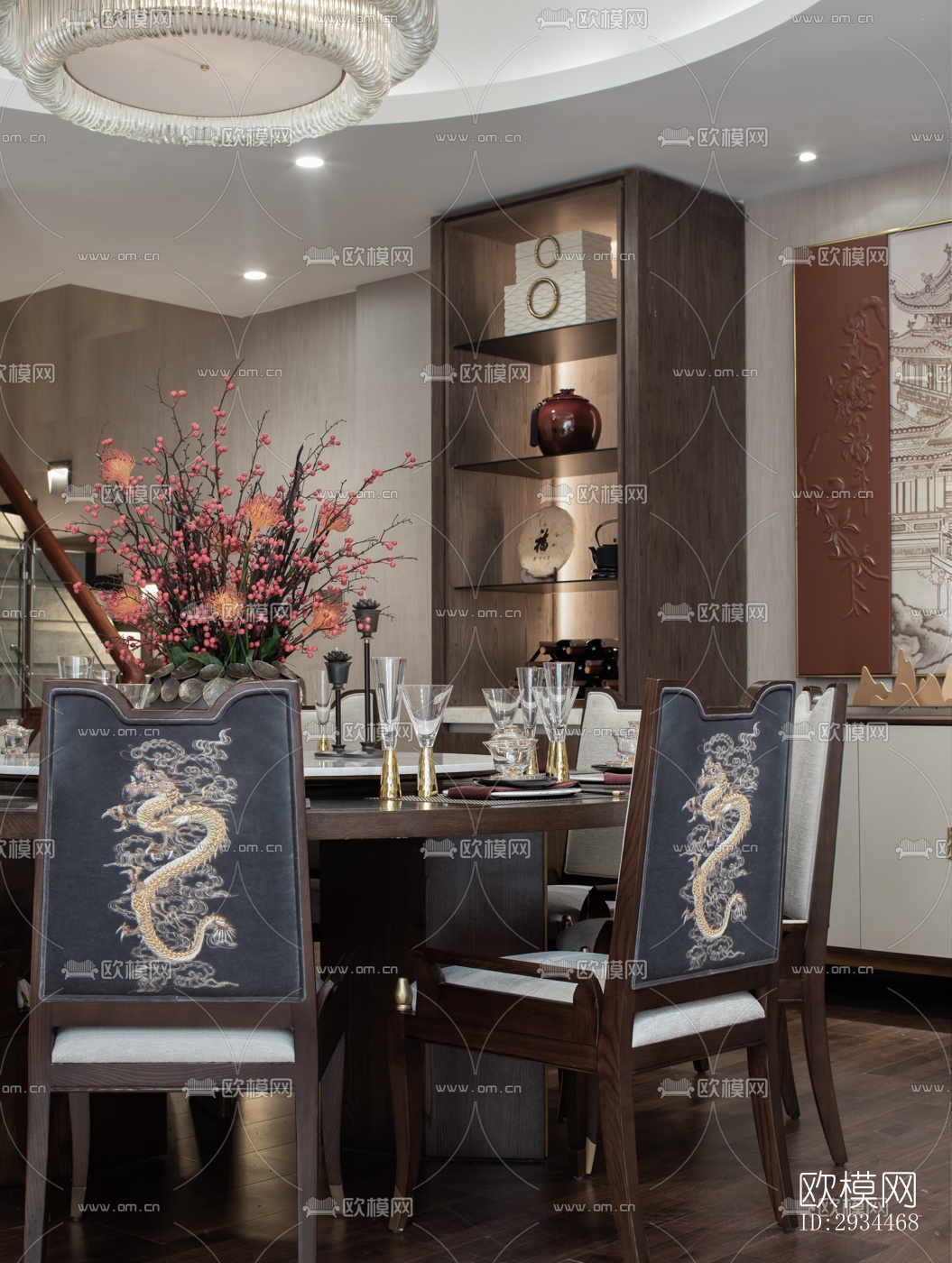 新中式平层效果图下载（渲染图19）