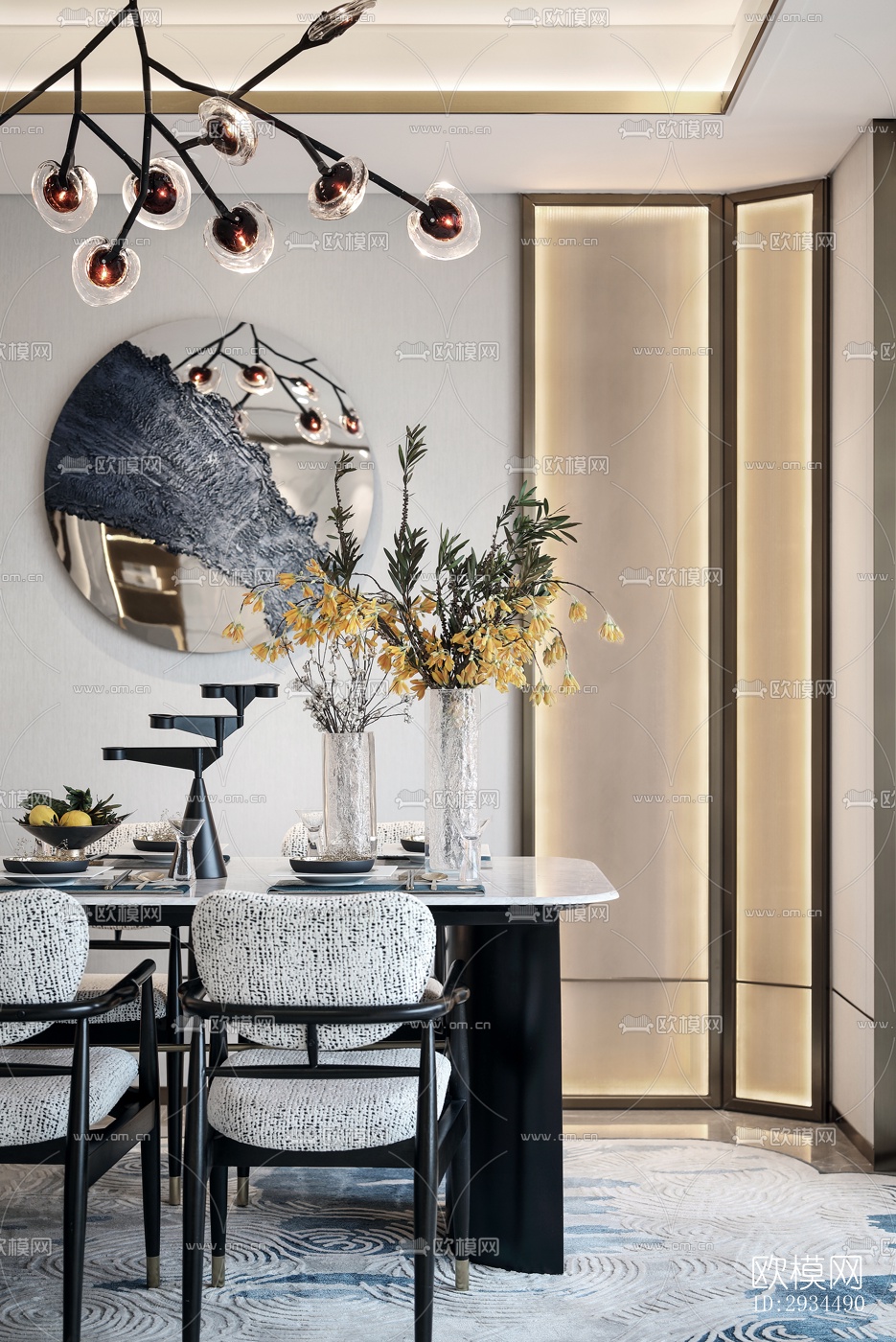 新中式平层效果图下载（渲染图2）