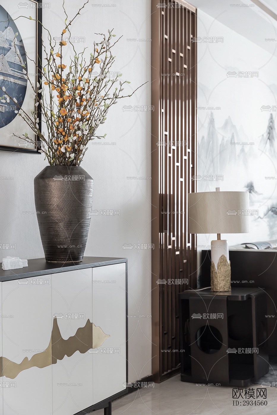 新中式平层效果图下载（渲染图9）