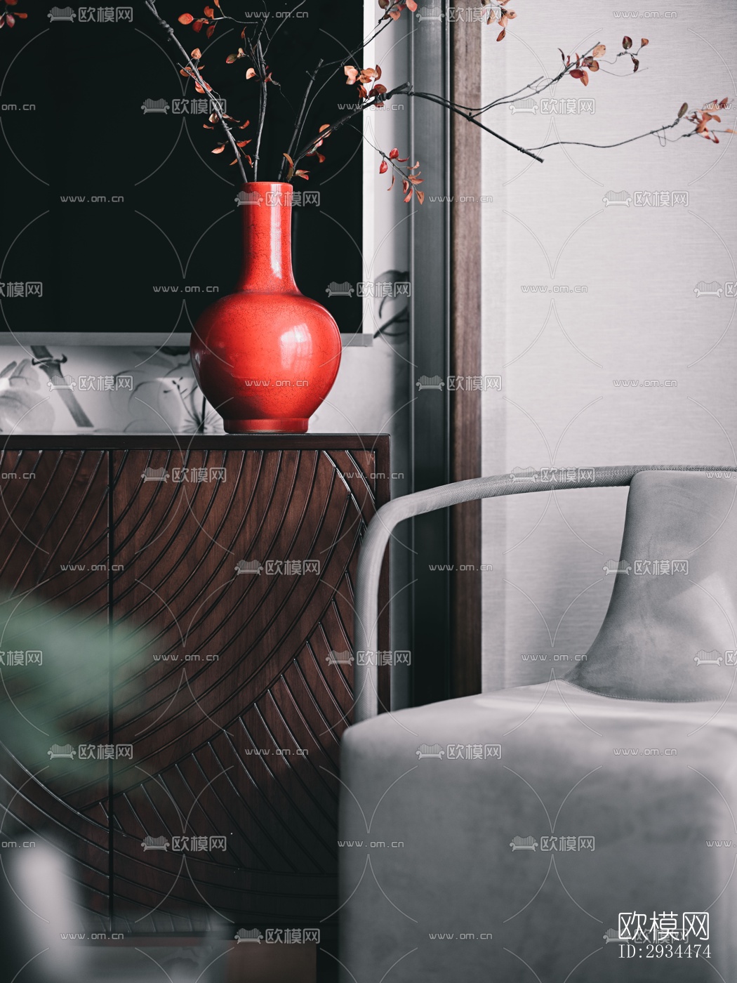 新中式平层效果图下载（渲染图11）