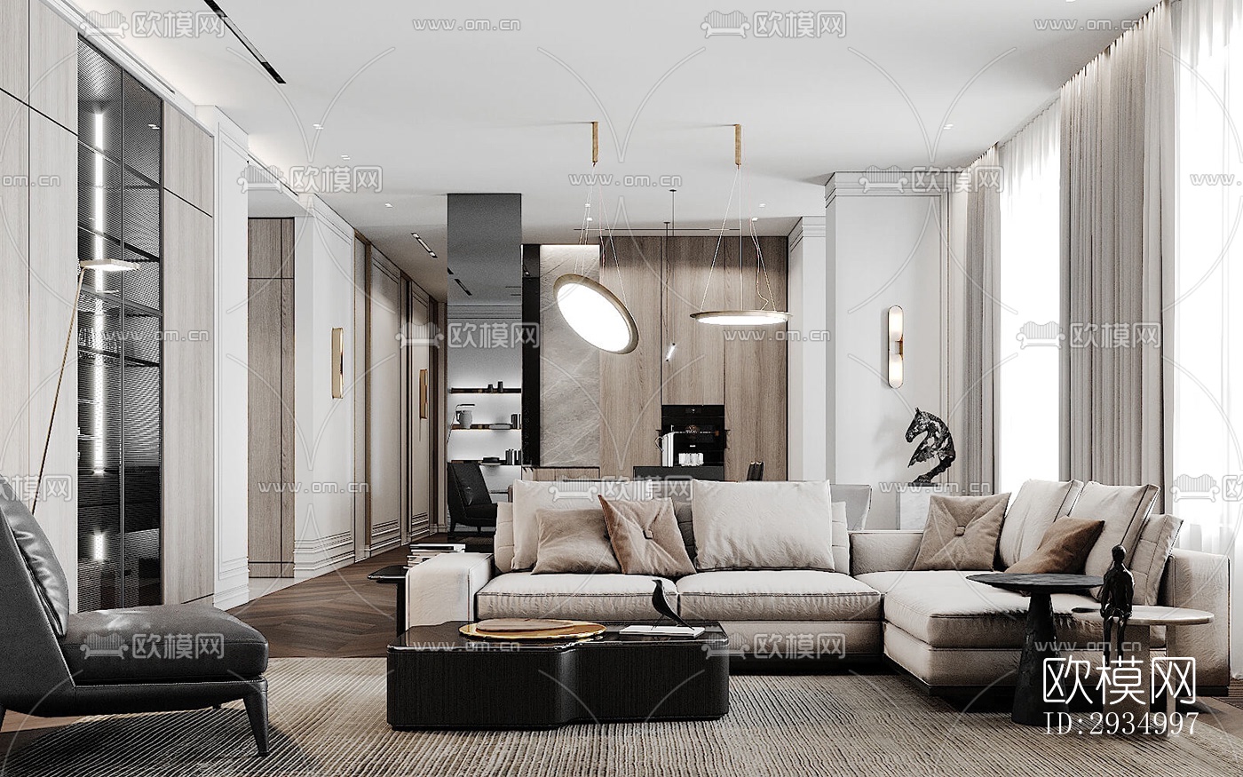 现代平层效果图下载（渲染图1）