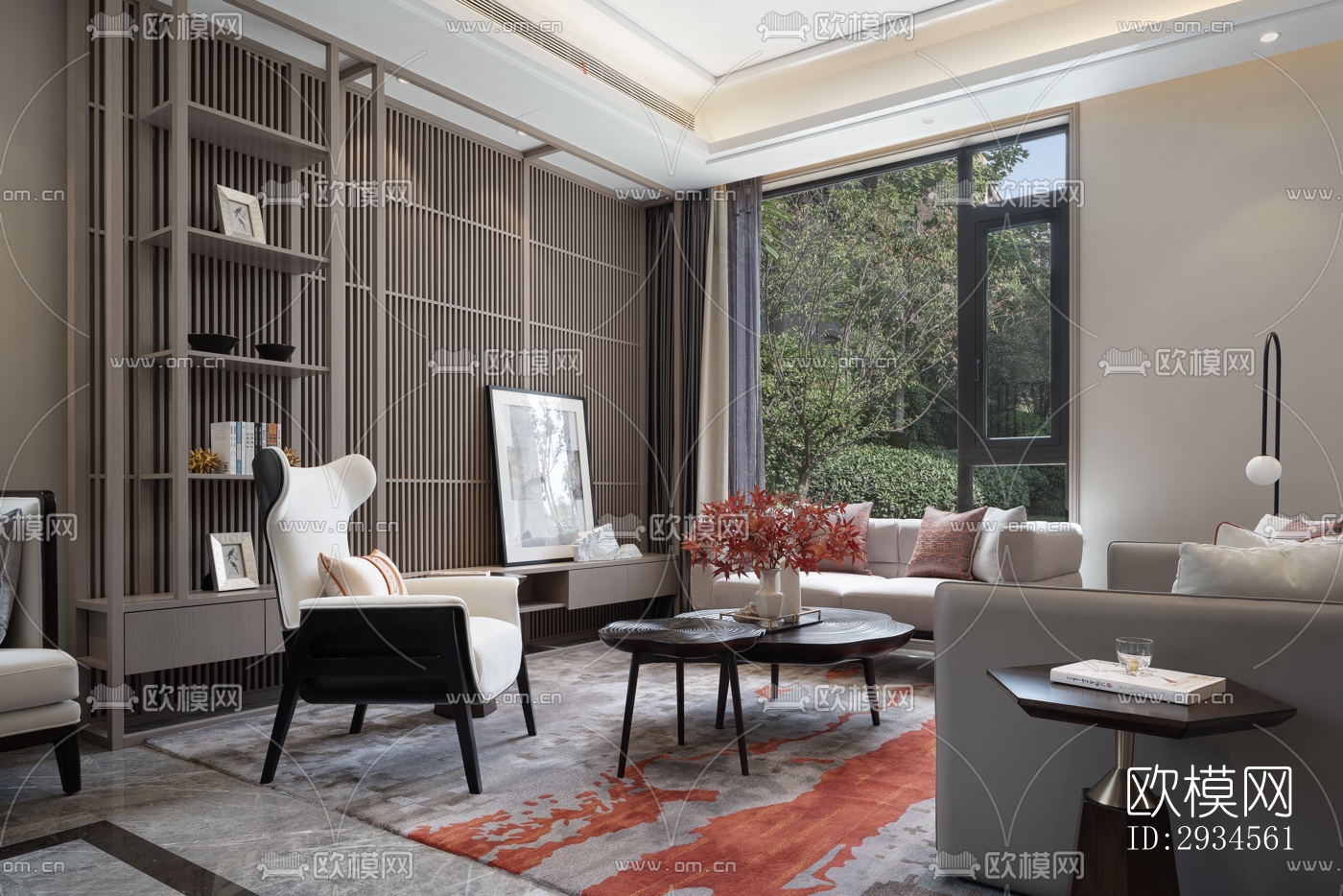 新中式平层效果图下载（渲染图1）