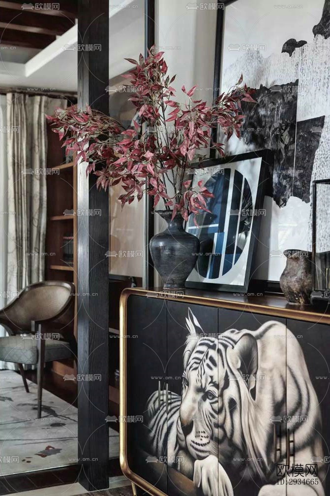 新中式平层效果图下载（渲染图3）