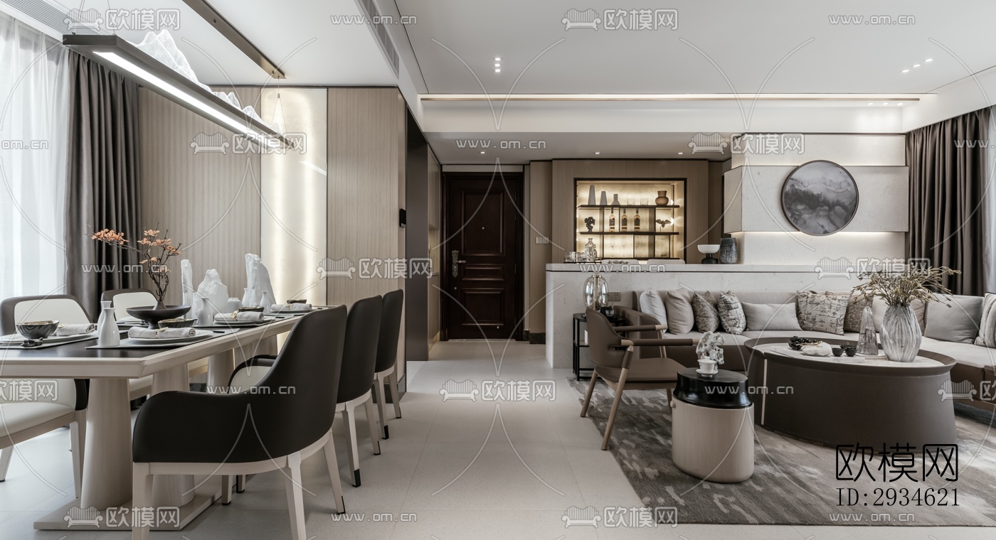 新中式平层效果图下载（渲染图14）