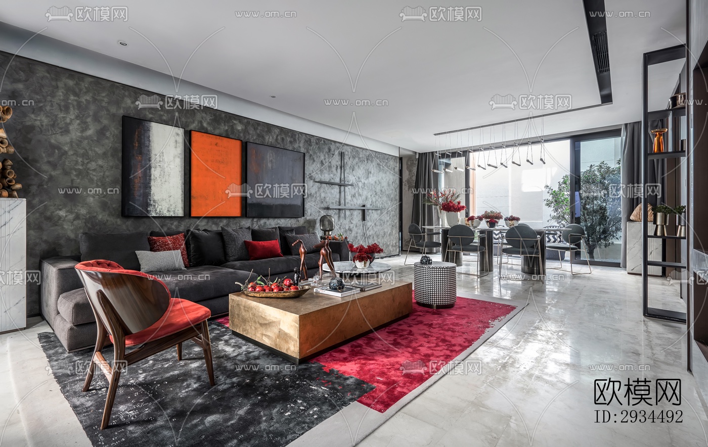 新中式平层效果图下载（渲染图9）