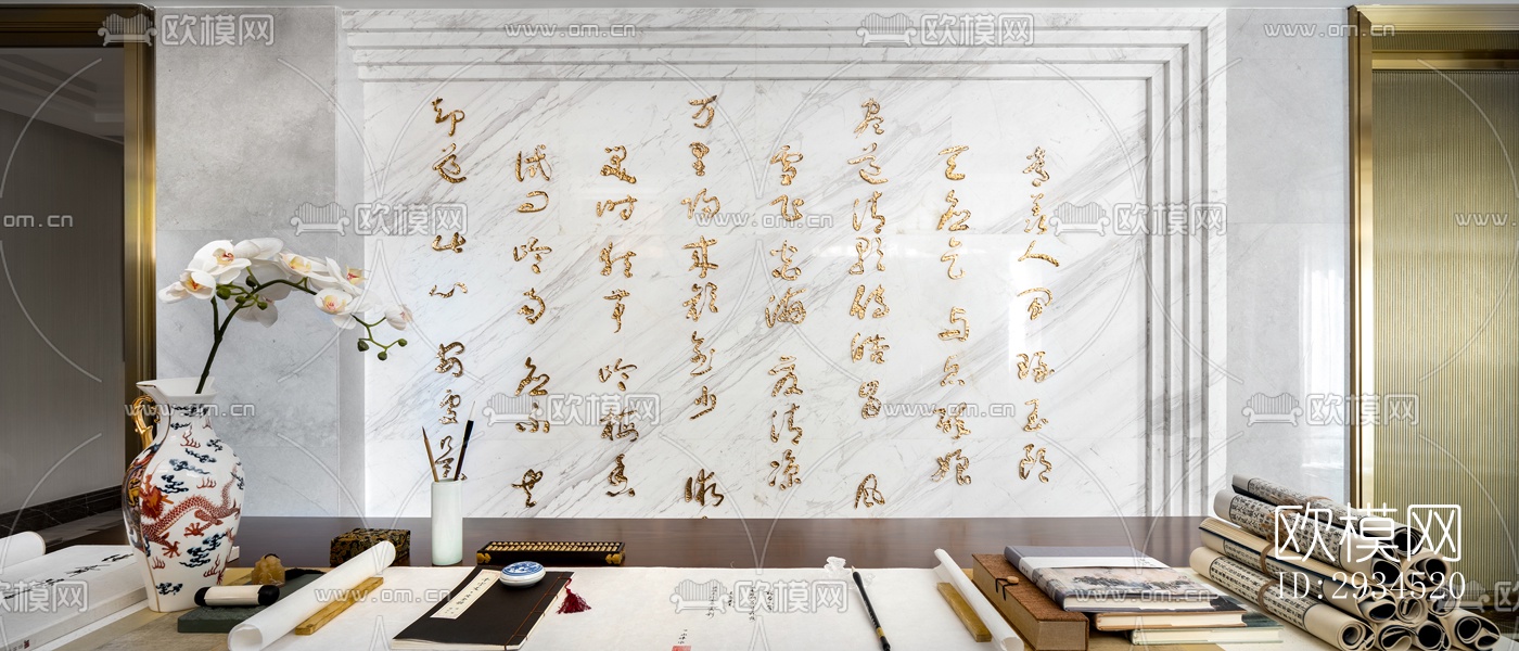 新中式平层效果图下载（渲染图2）