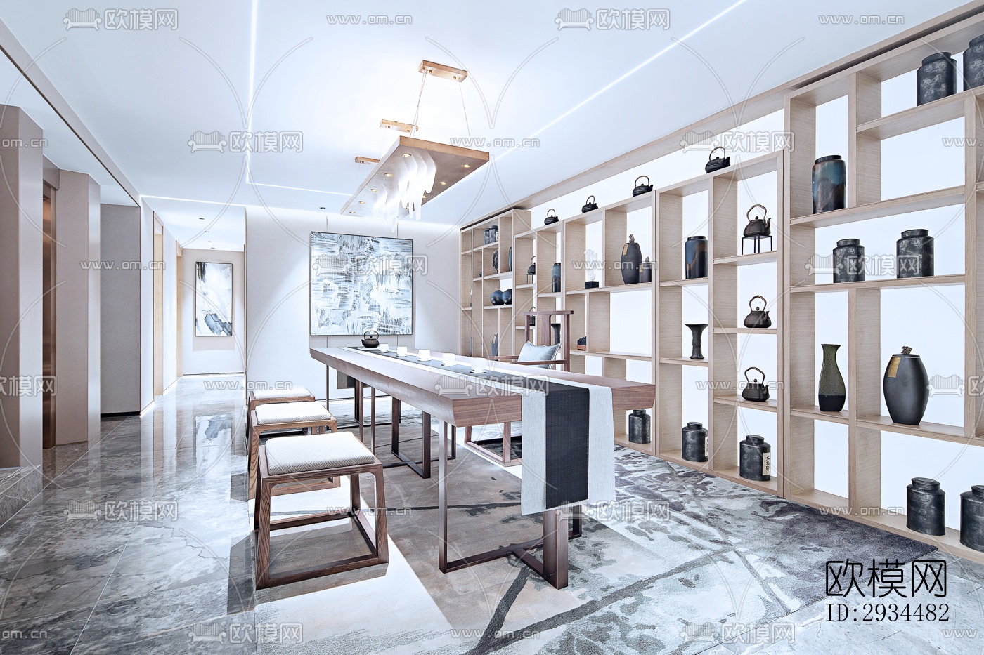 新中式平层效果图下载（渲染图4）