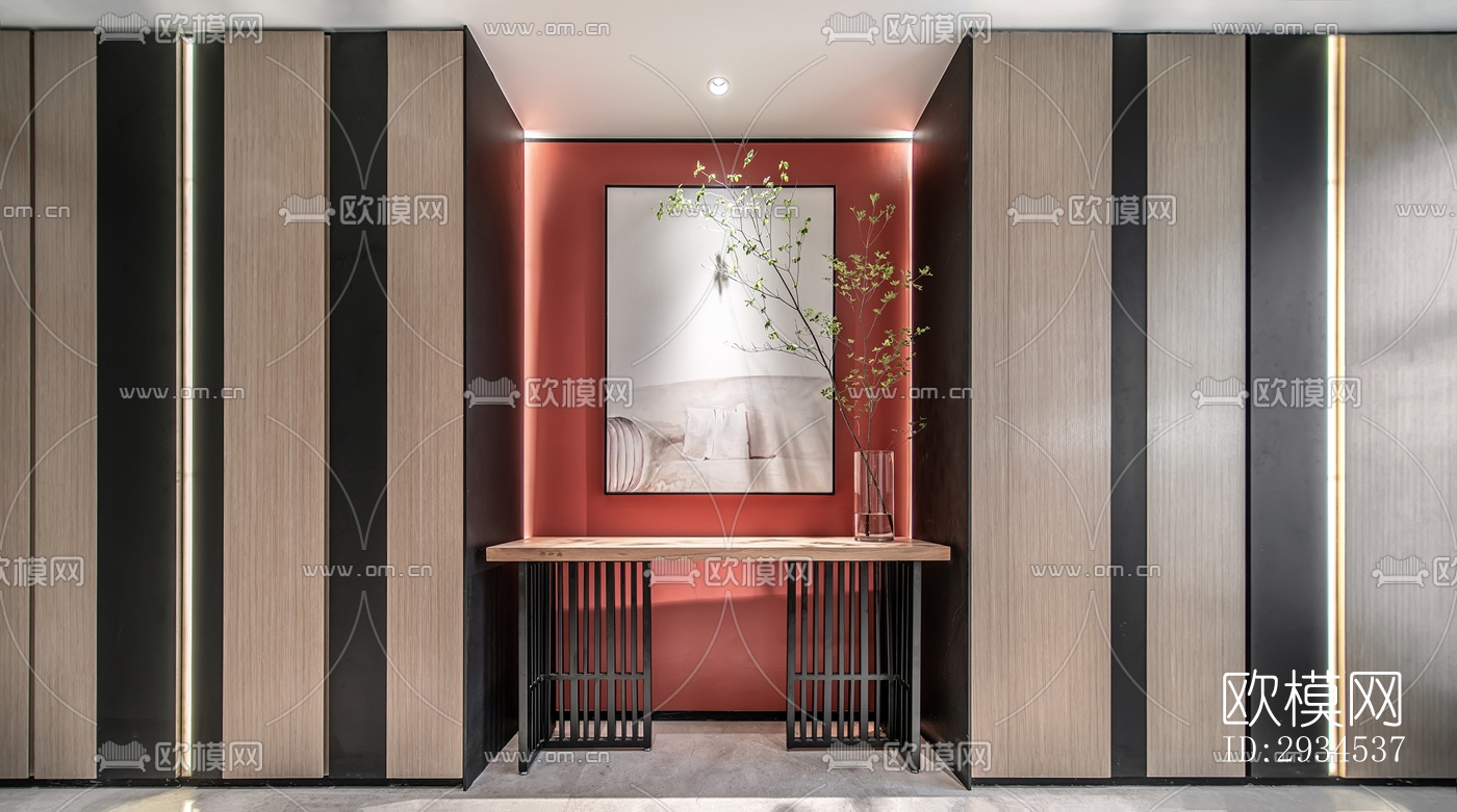 新中式平层效果图下载（渲染图9）