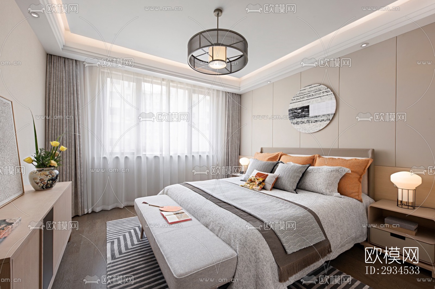 新中式平层效果图下载（渲染图7）