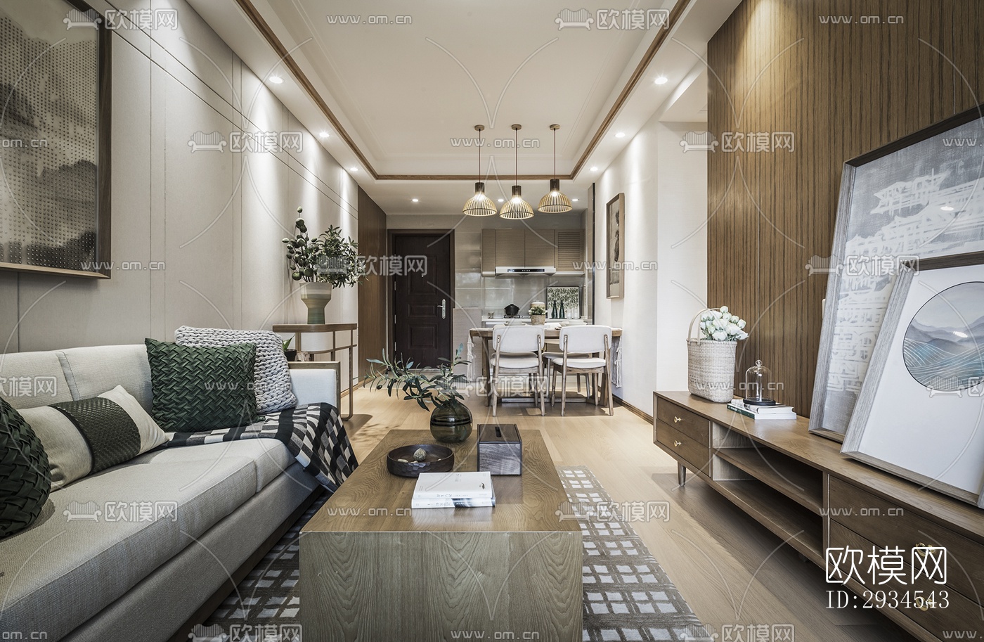 新中式平层效果图下载（渲染图6）