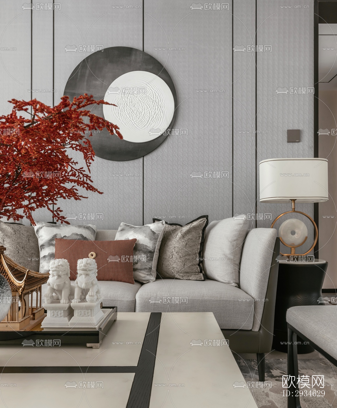 新中式平层效果图下载（渲染图4）