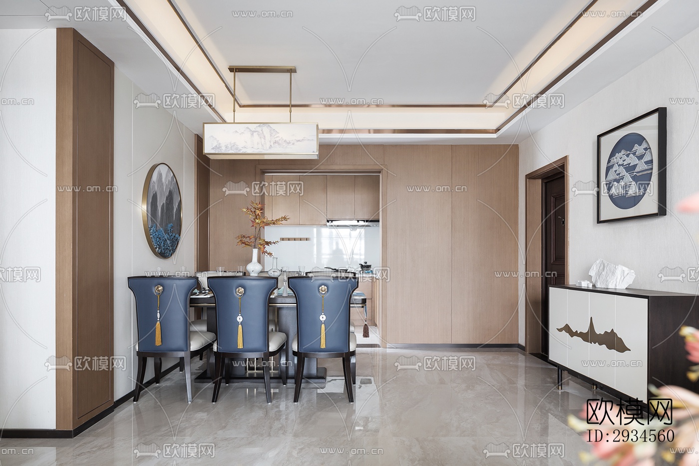 新中式平层效果图下载（渲染图13）