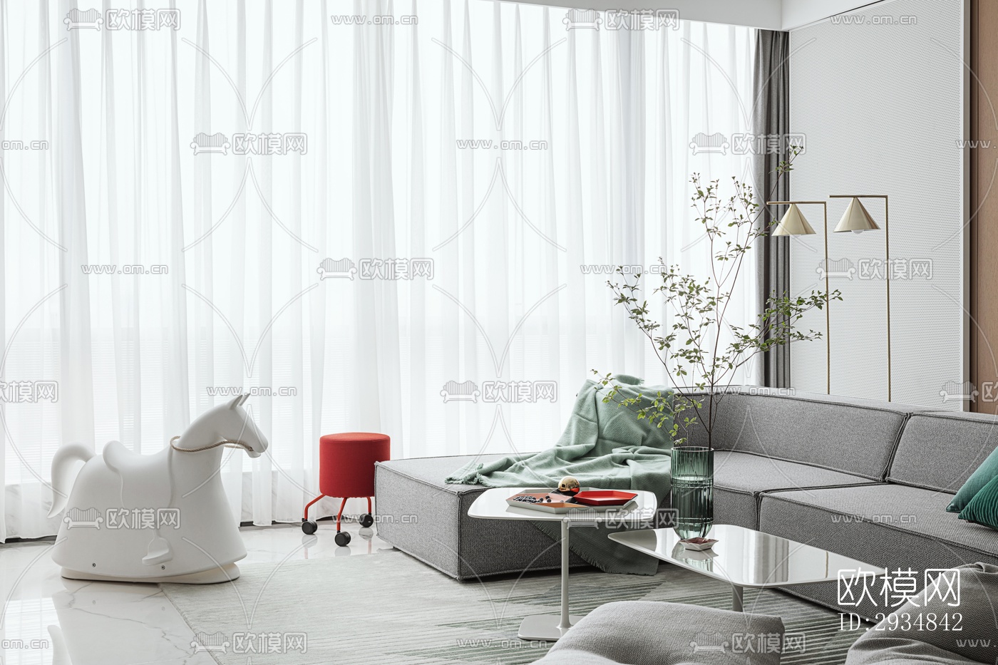 现代平层效果图下载（渲染图1）