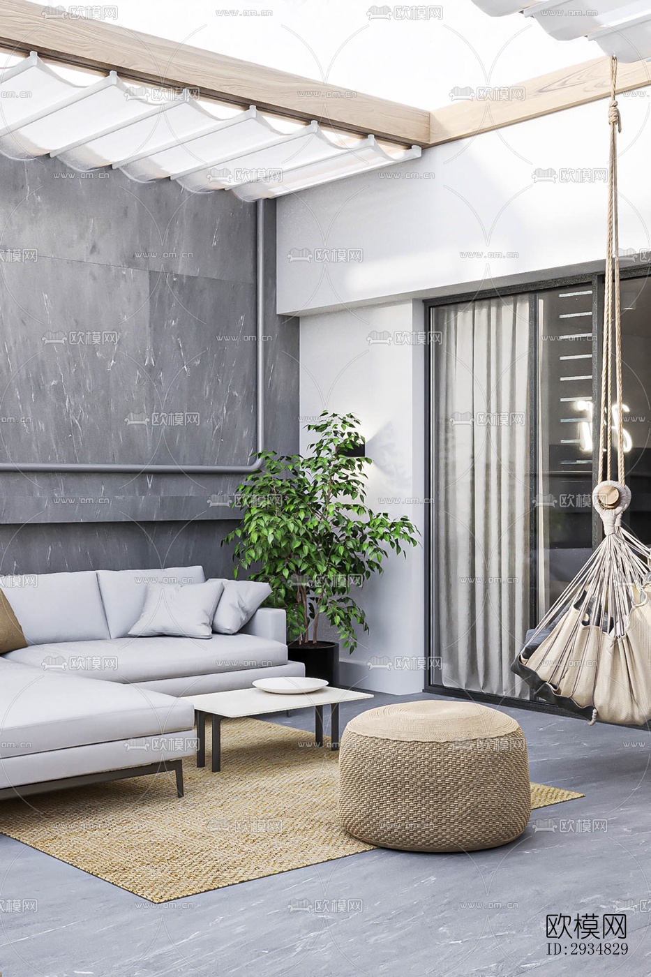 现代平层效果图下载（渲染图1）