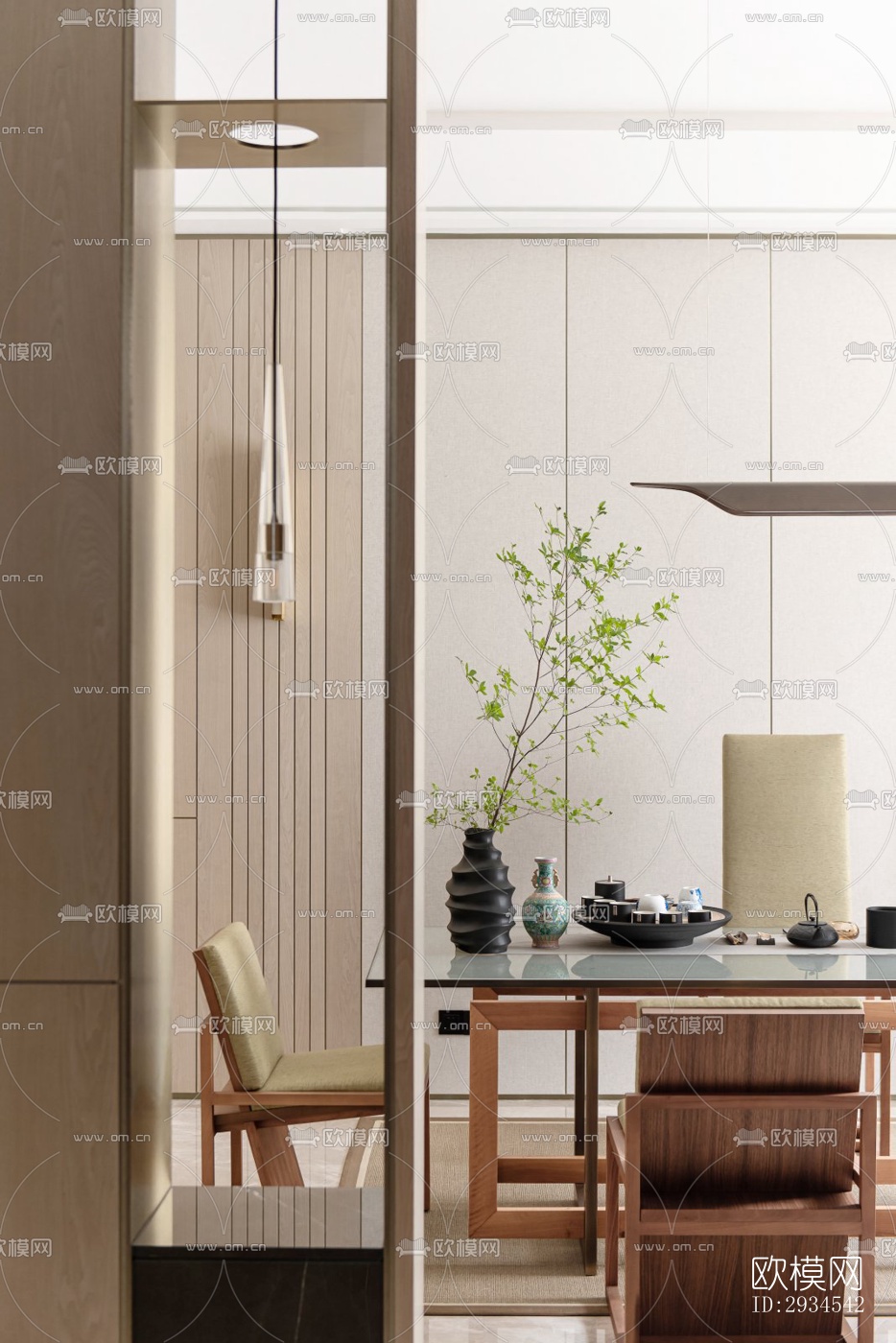 新中式平层效果图下载（渲染图1）