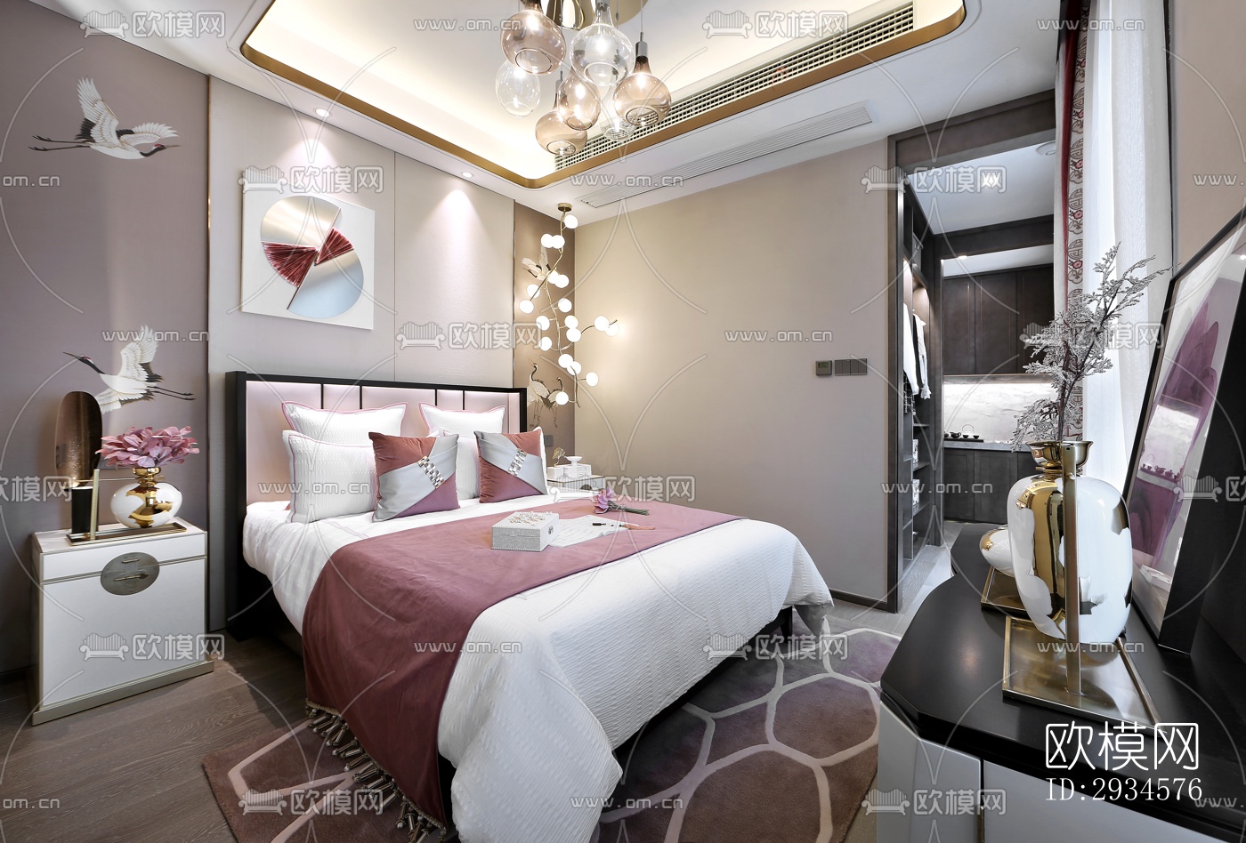 新中式平层效果图下载（渲染图19）