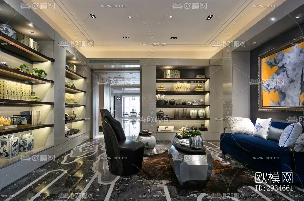 新中式平层效果图下载（渲染图3）