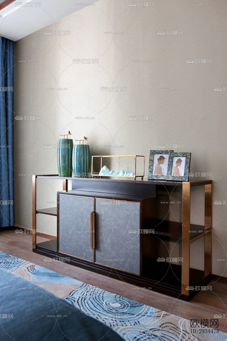 新中式平层效果图下载（渲染图4）