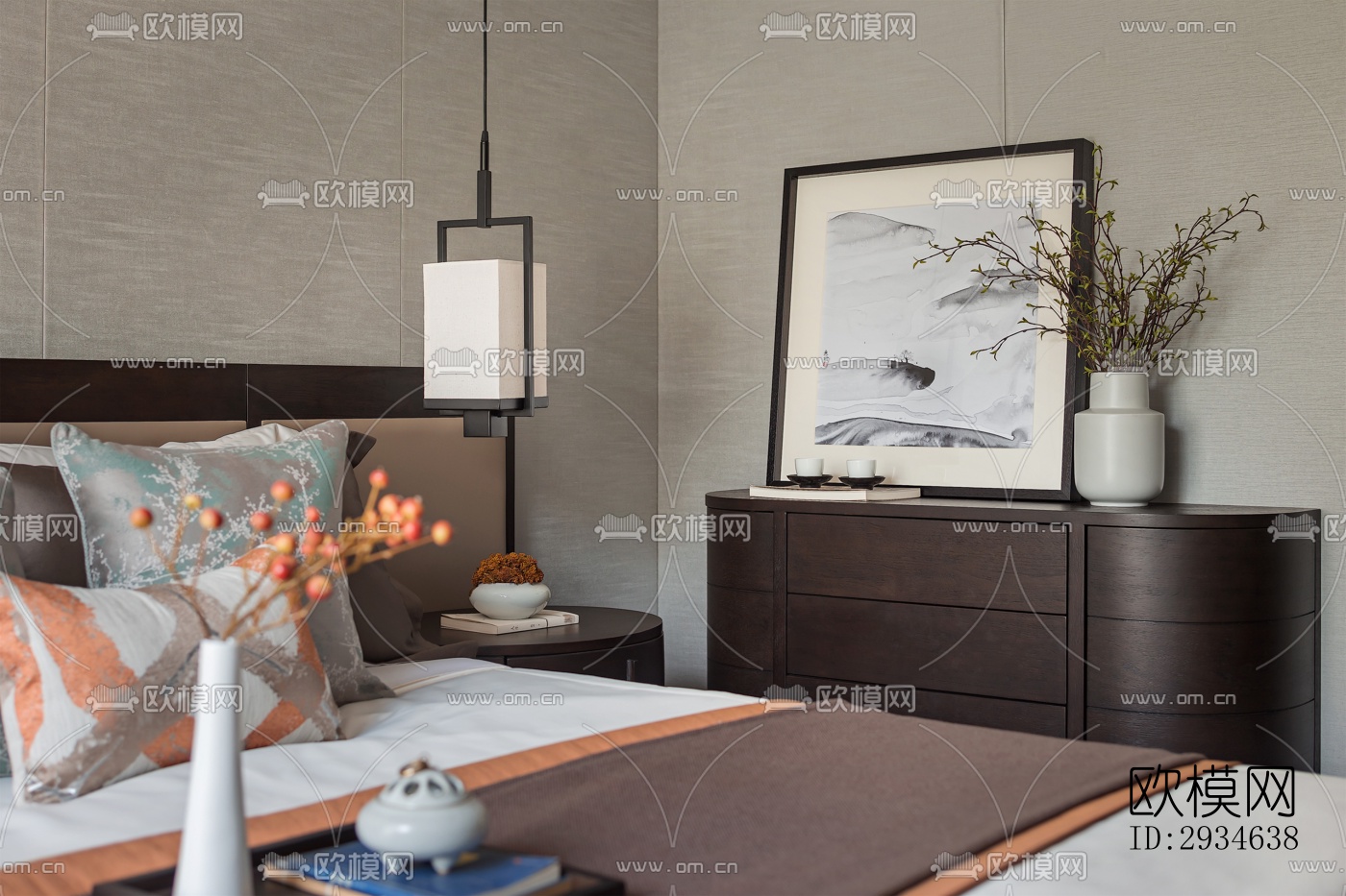 新中式平层效果图下载（渲染图16）