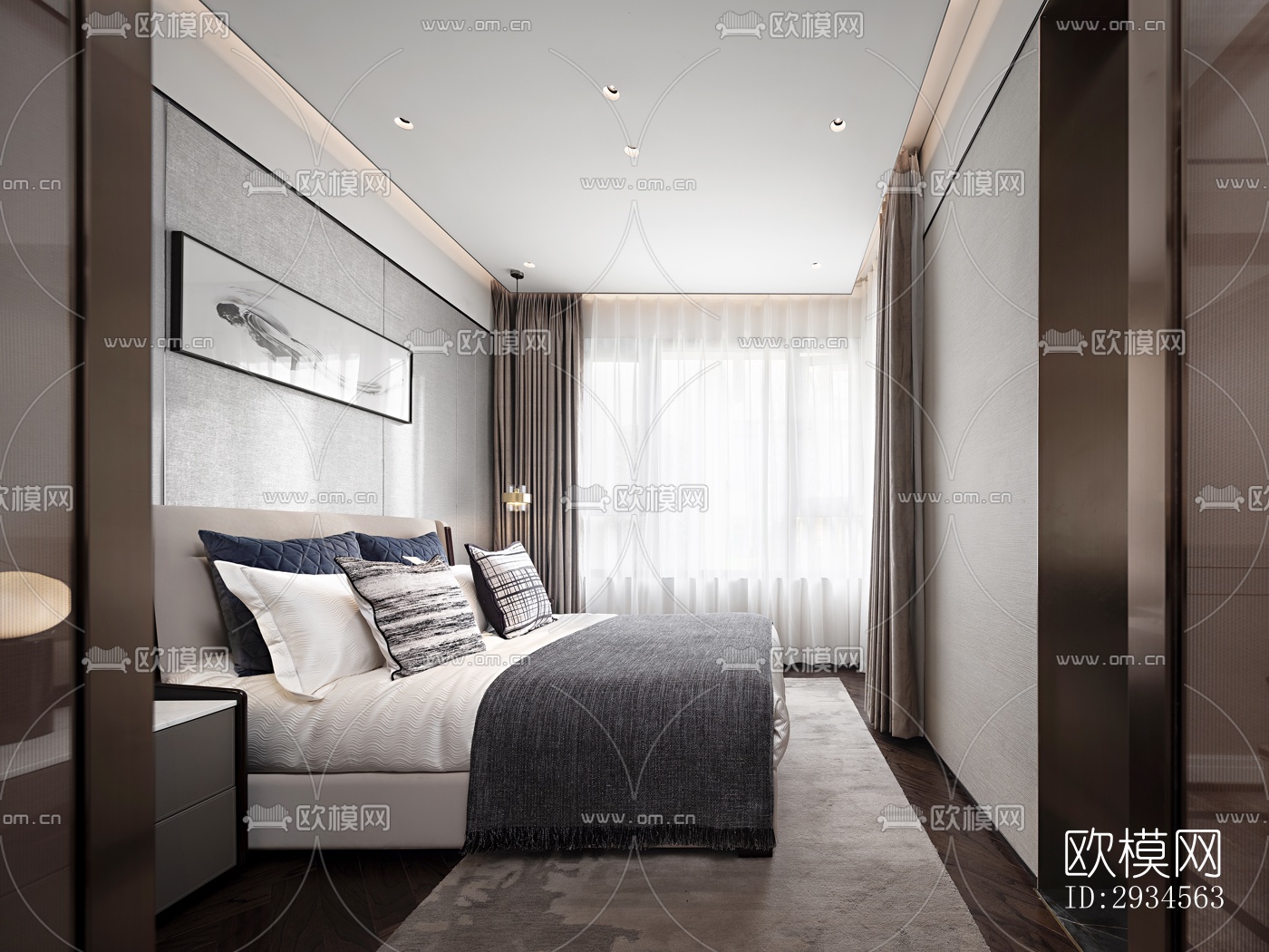 新中式平层效果图下载（渲染图3）