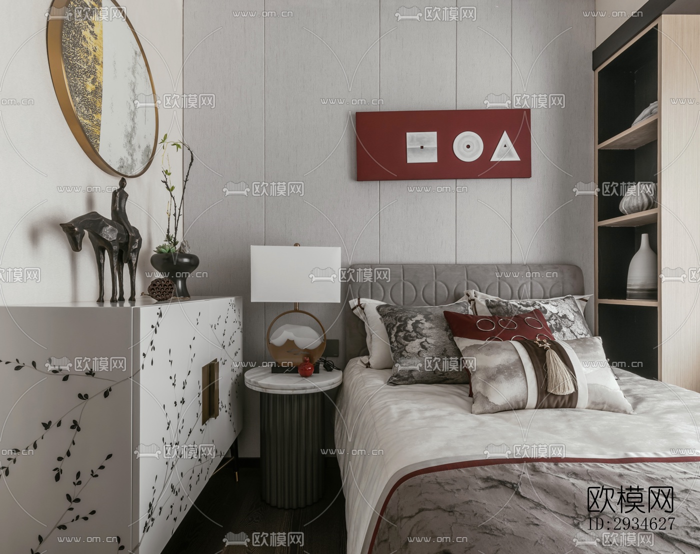 新中式平层效果图下载（渲染图2）