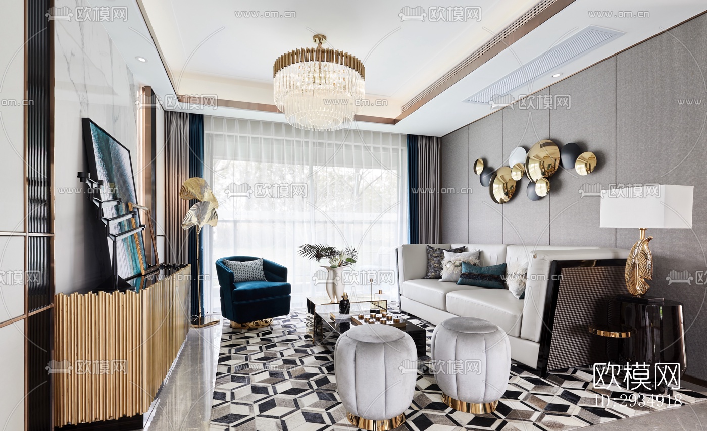 现代平层效果图下载（渲染图1）