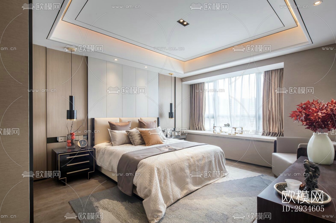 新中式平层效果图下载（渲染图11）