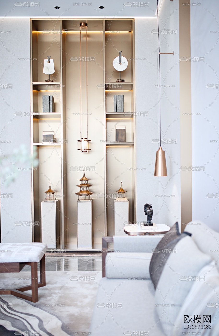 新中式平层效果图下载（渲染图14）