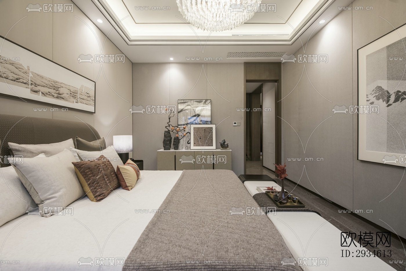 新中式平层效果图下载（渲染图9）