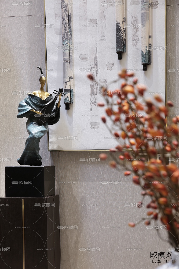 新中式平层效果图下载（渲染图19）