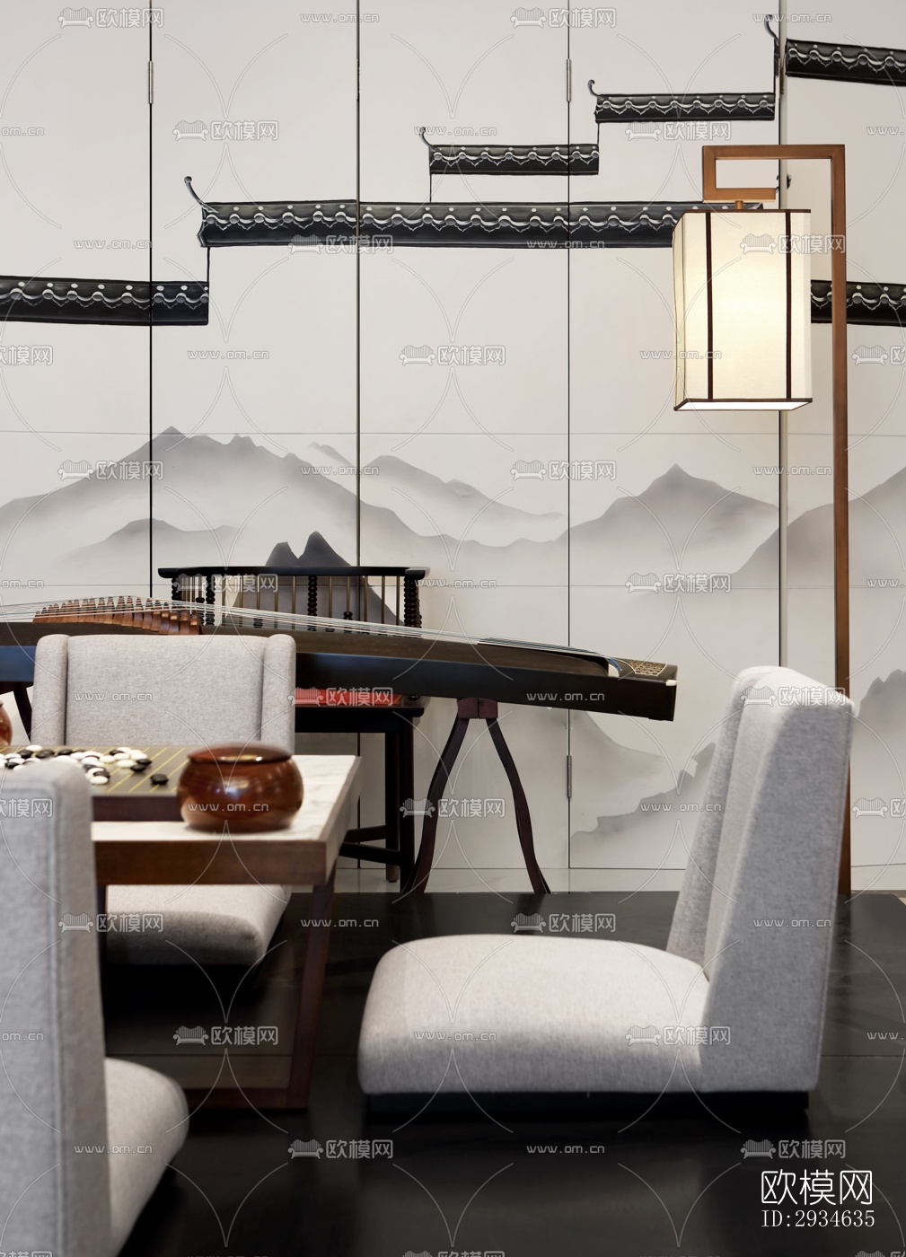 新中式平层效果图下载（渲染图2）