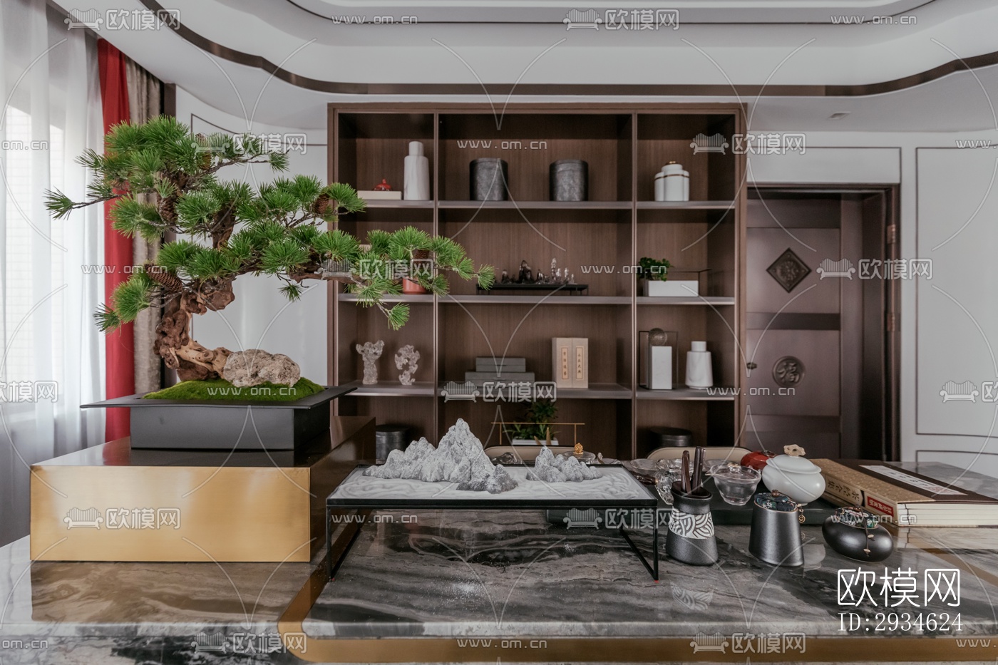 新中式平层效果图下载（渲染图13）