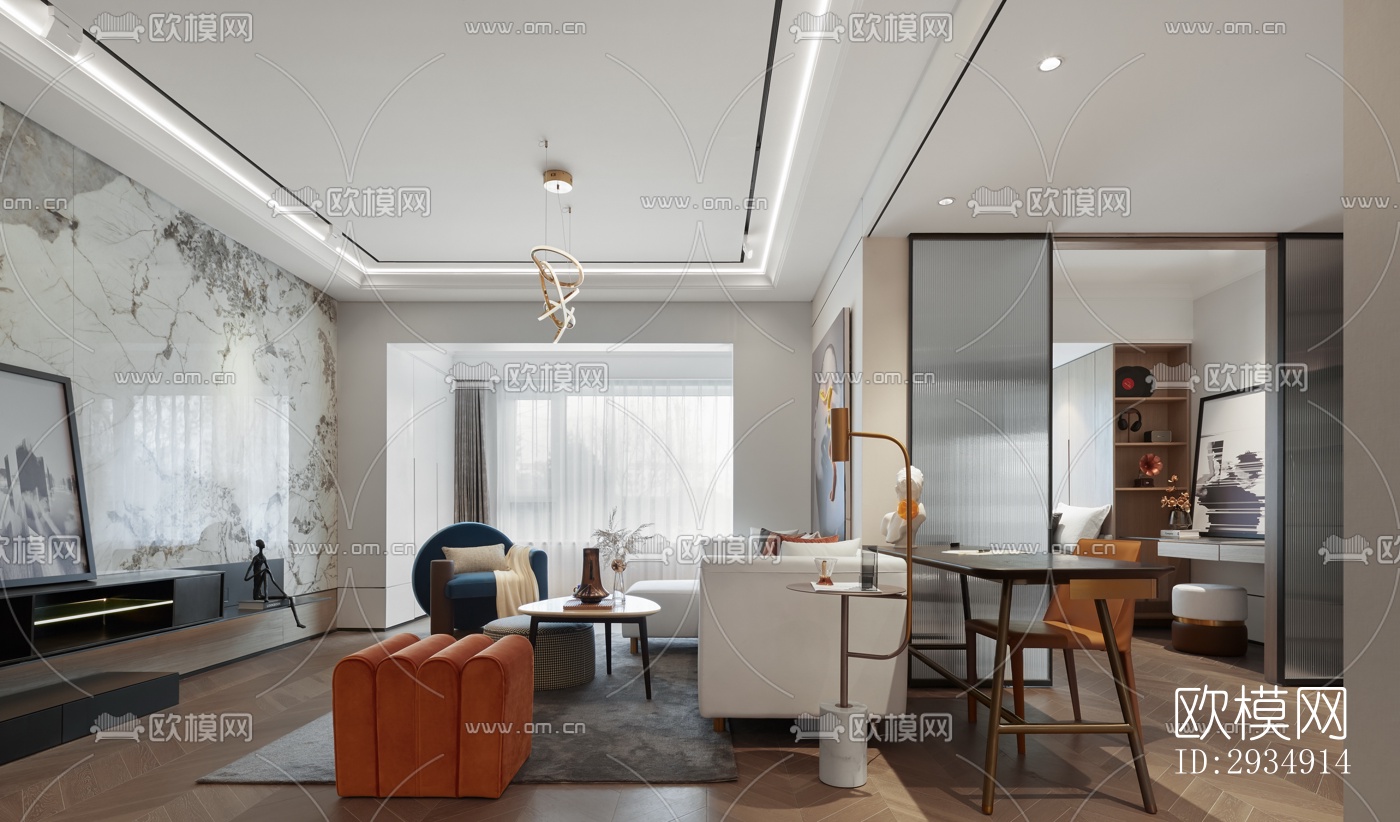 现代平层效果图下载（渲染图16）