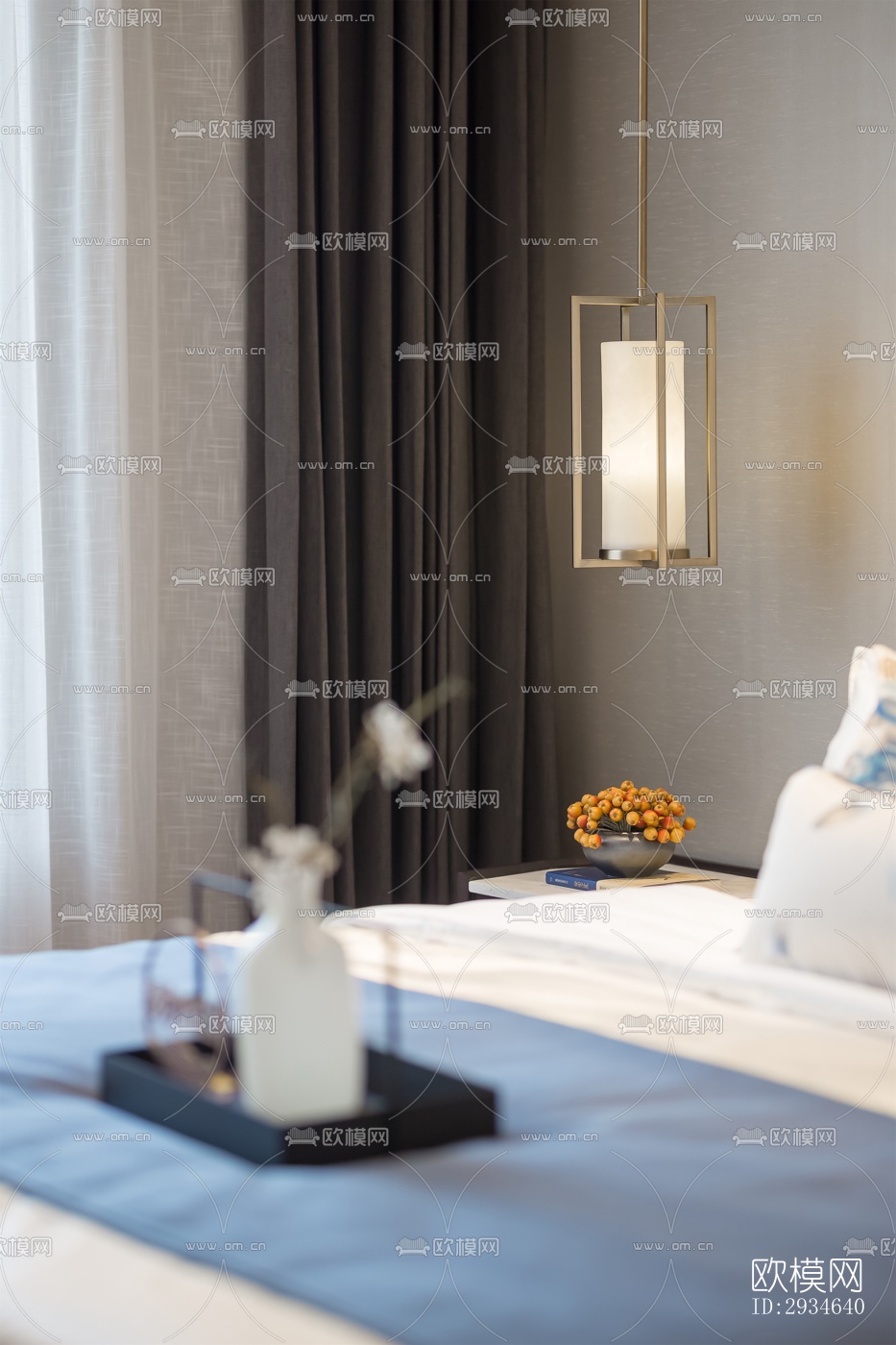 新中式平层效果图下载（渲染图9）