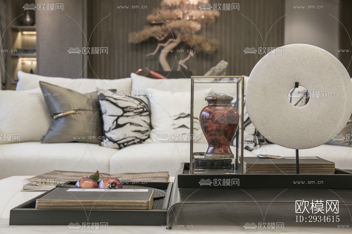 新中式平层效果图下载（渲染图3）