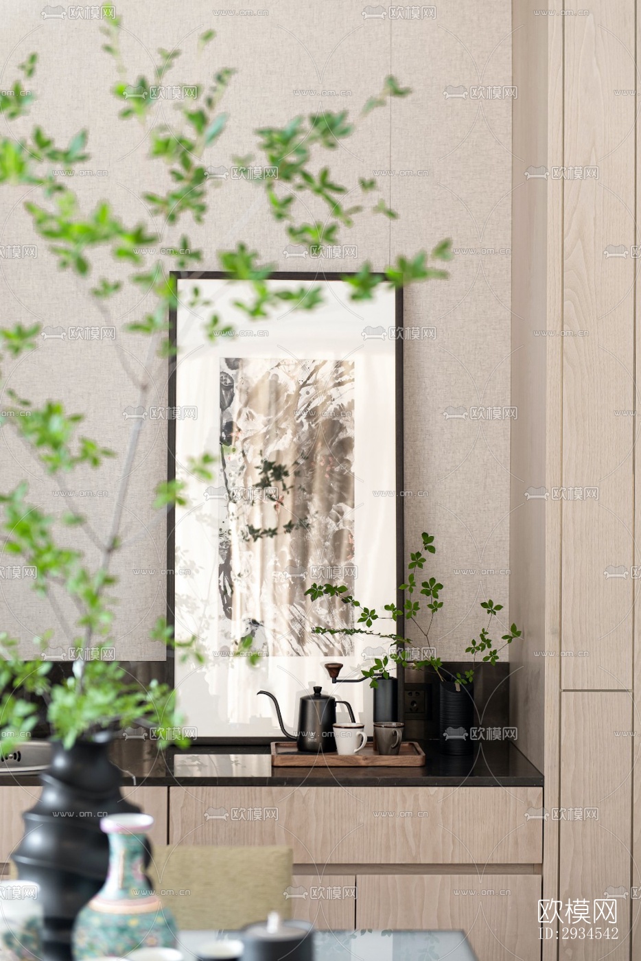 新中式平层效果图下载（渲染图3）