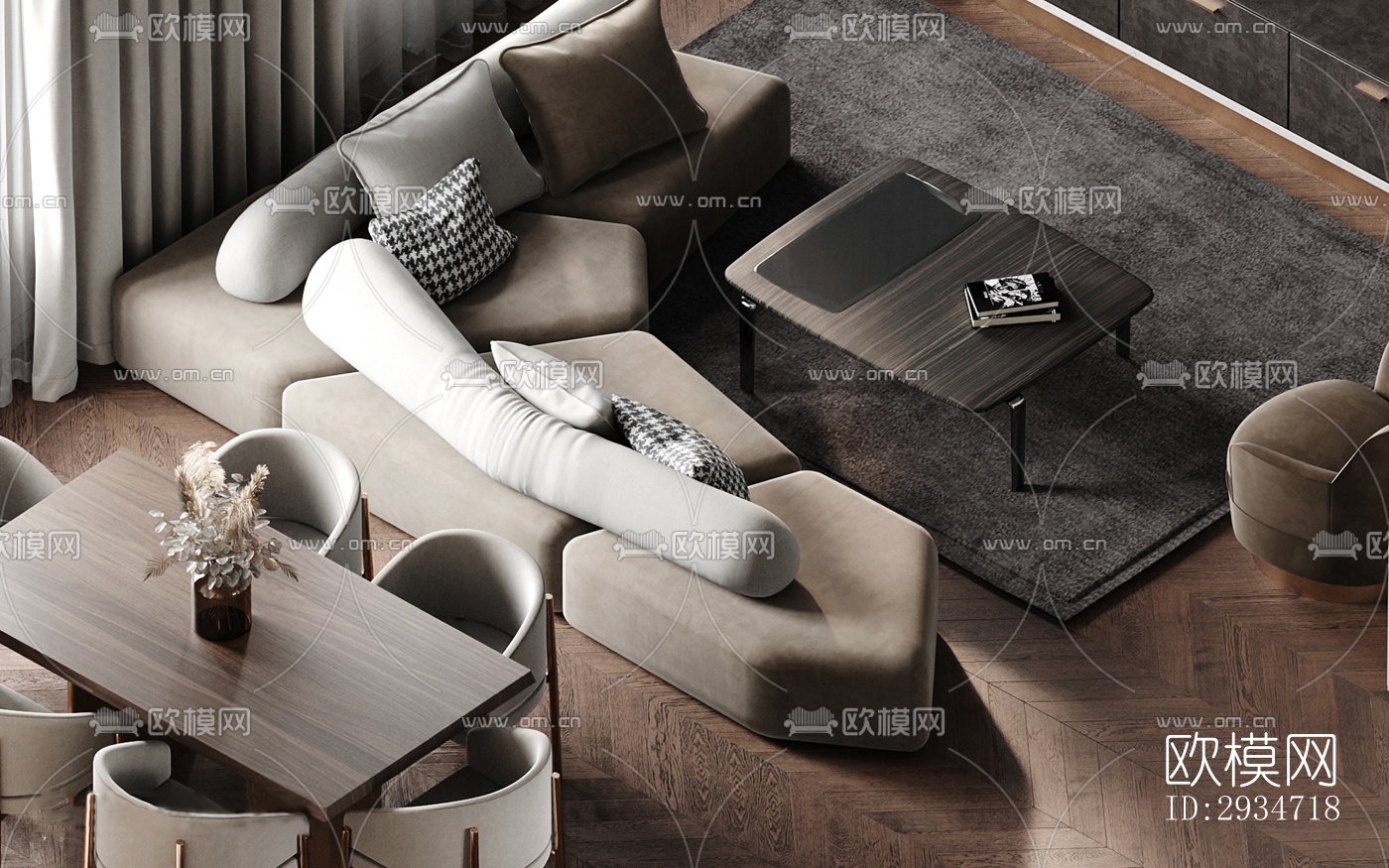 现代平层效果图下载（渲染图13）