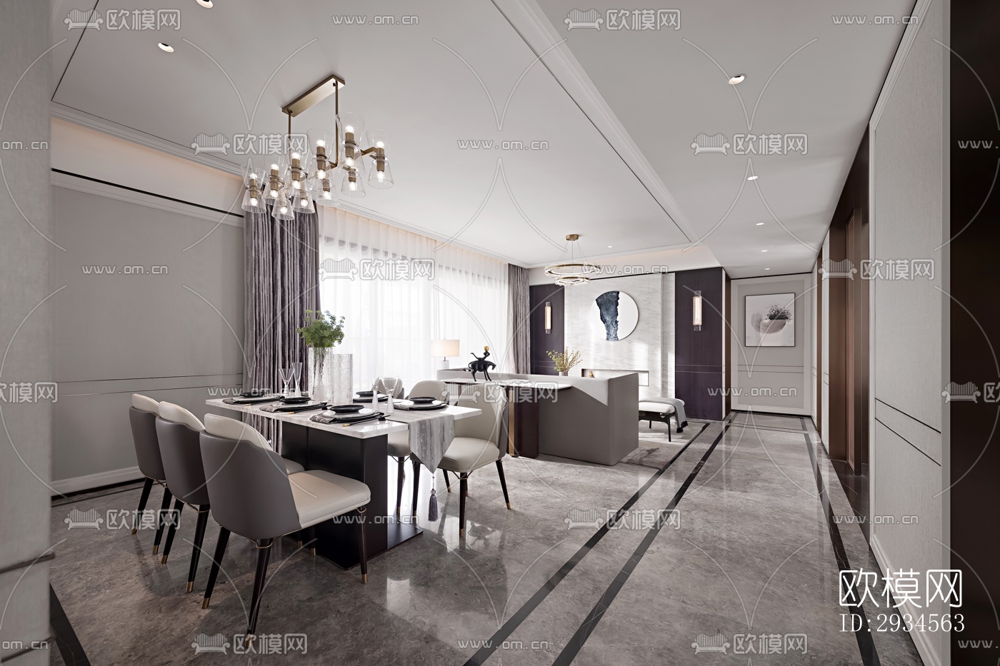 新中式平层效果图下载（渲染图1）