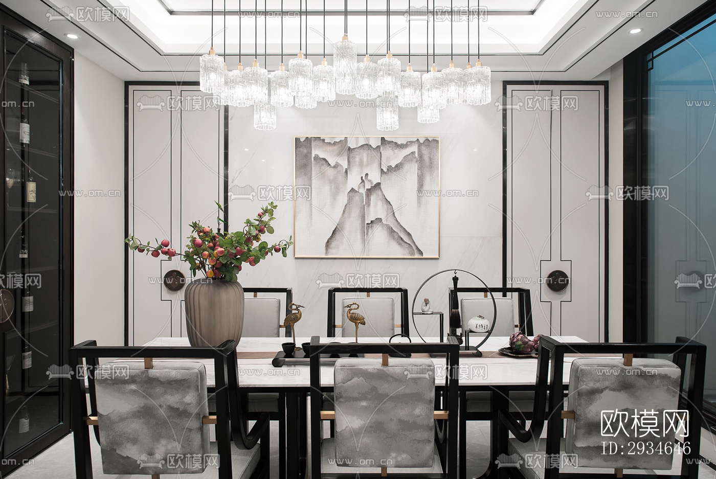 新中式平层效果图下载（渲染图11）